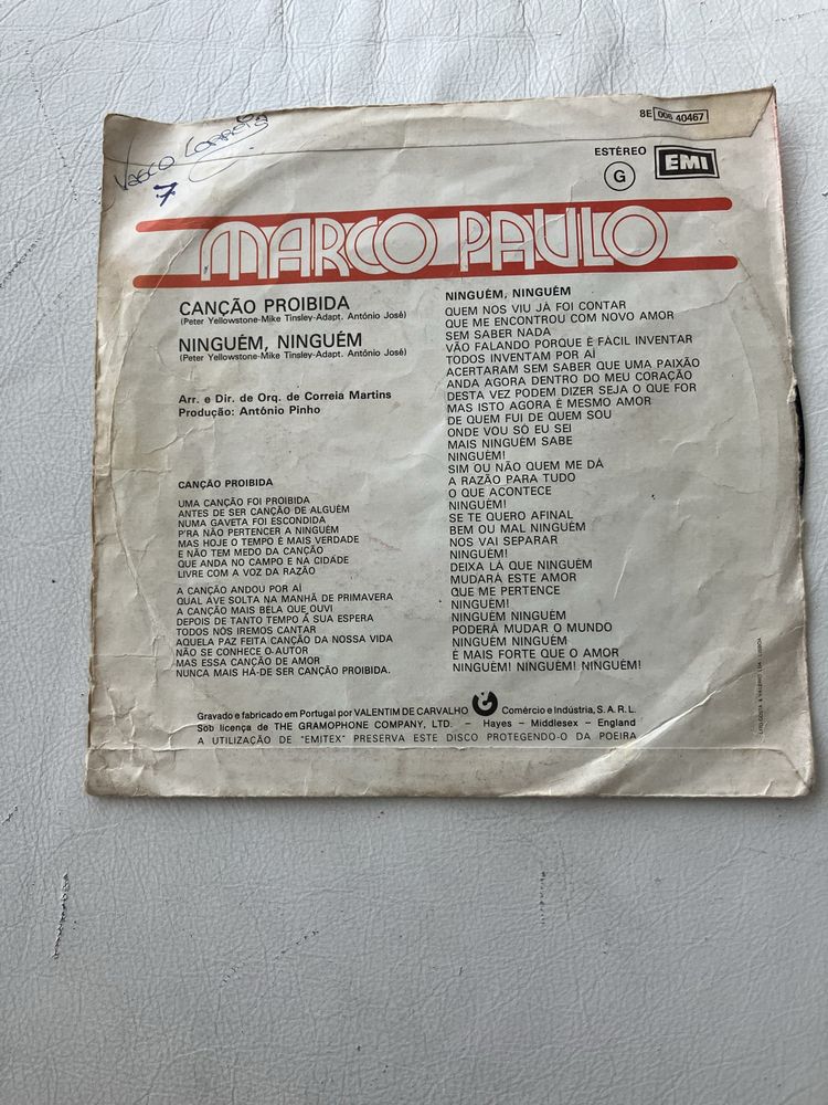 Vinil 45 rpm Marco Paulo