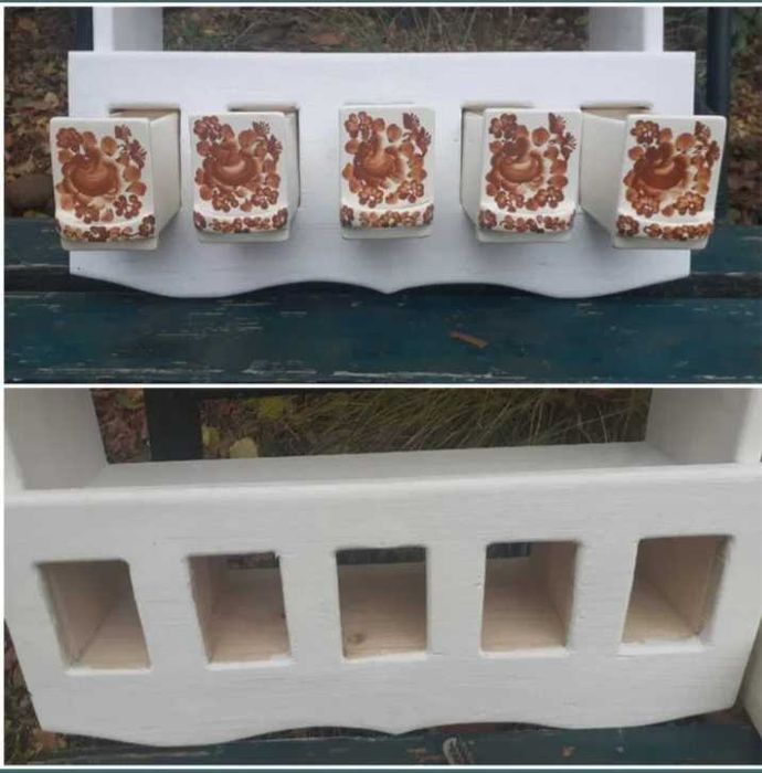 Półka drewniana z ceramicznymi szufladkami Włocławek