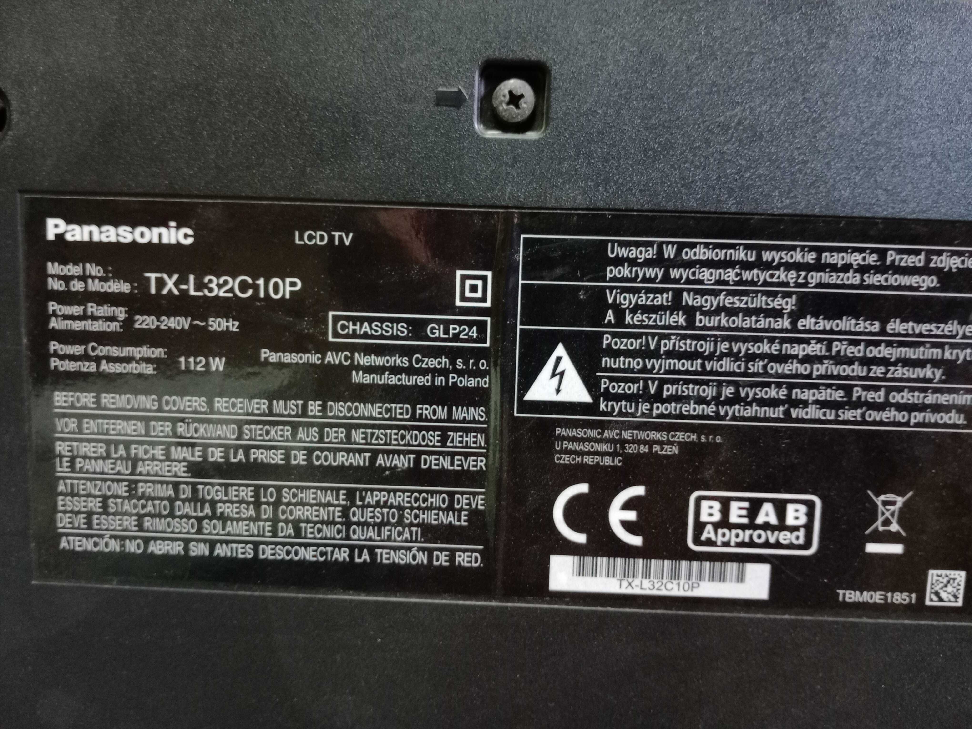 LCD Panasonic 32 cale TX-L32C10P, używany w dobrym stanie za 100zł!