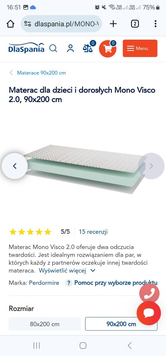 Materac 90x200 Mono Visco 2.0 Dwie Twardości, Gwarancja, Sklep 1430zł