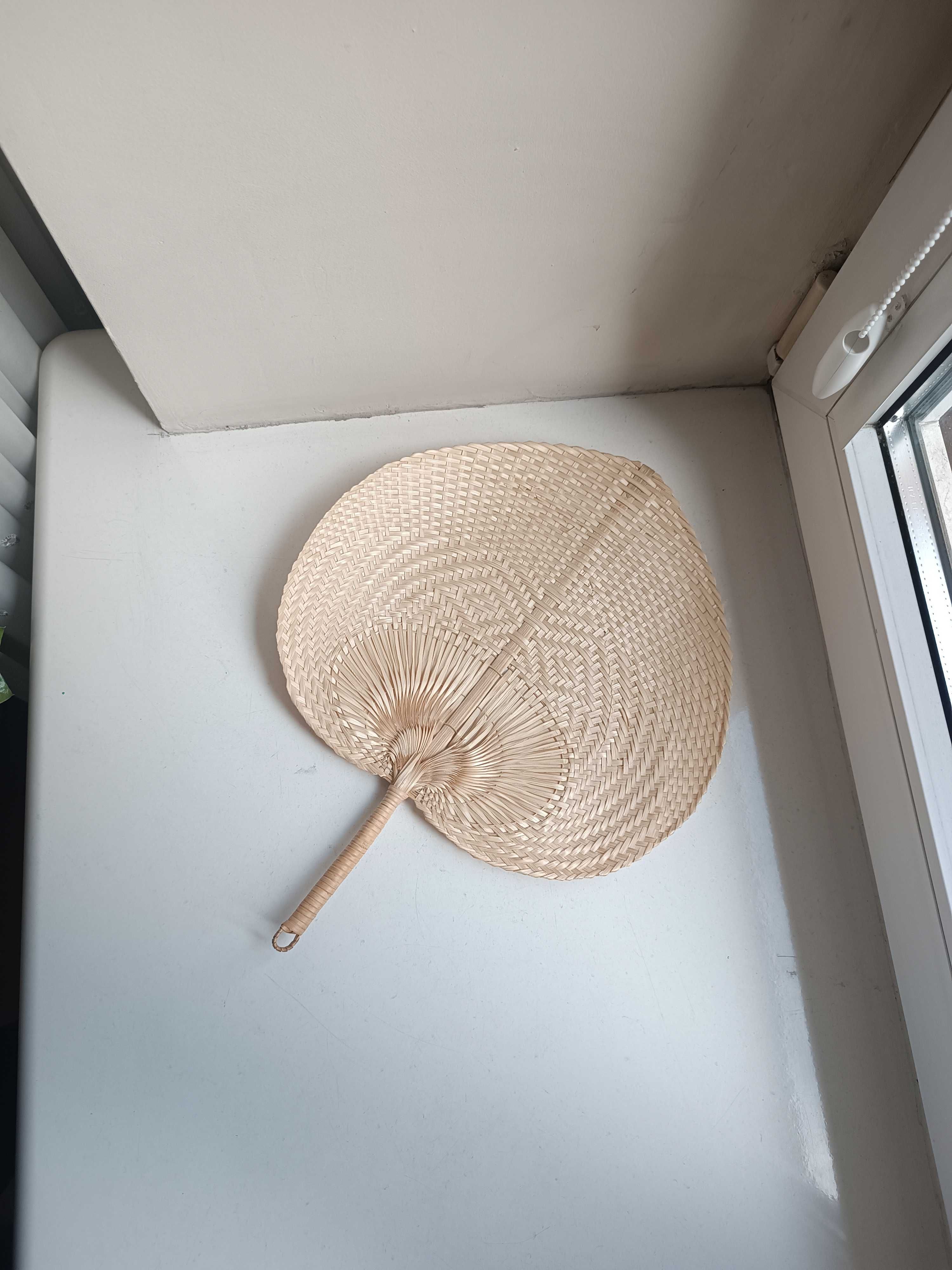 Wachlarz ręczny duży słomkowy z bambusa ręcznie robiony liść boho 40cm