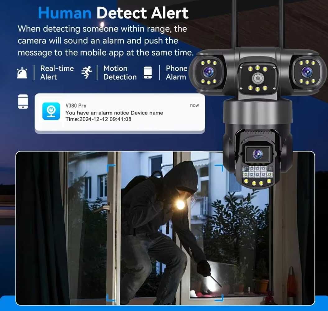 Kamera IP V380 Pro WiFi  12MP/3 obiektywy/ noktowizor kamery CCTV