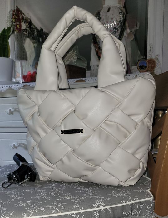 2x Torba pleciona przeplatana shopperka pikowana  Massimo Contti puder