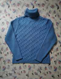 Niebieski gruby sweter z golfem vintage rozmiar L