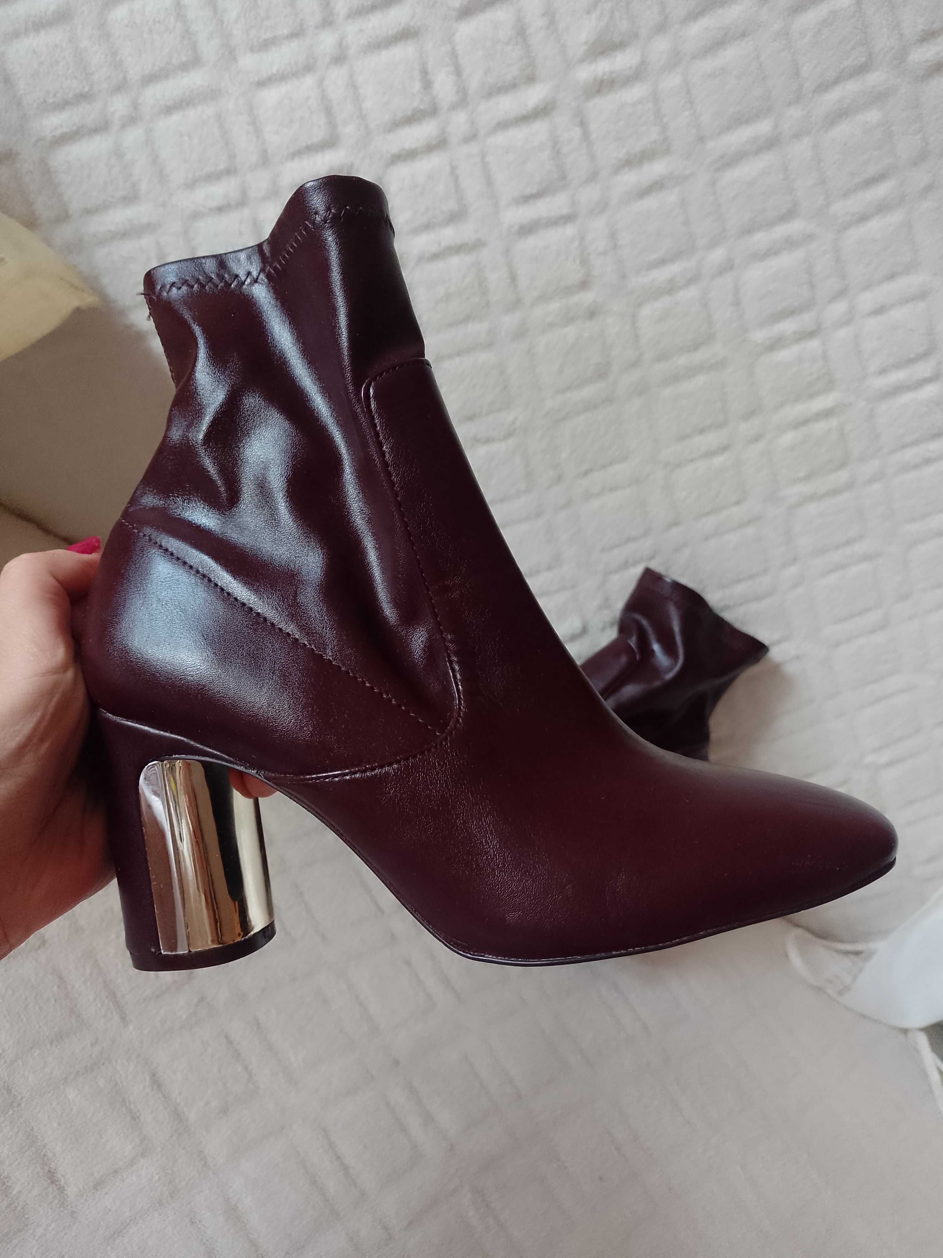 (37) ZARA/Bordowe/ fioletowe Botki z Madrytu,