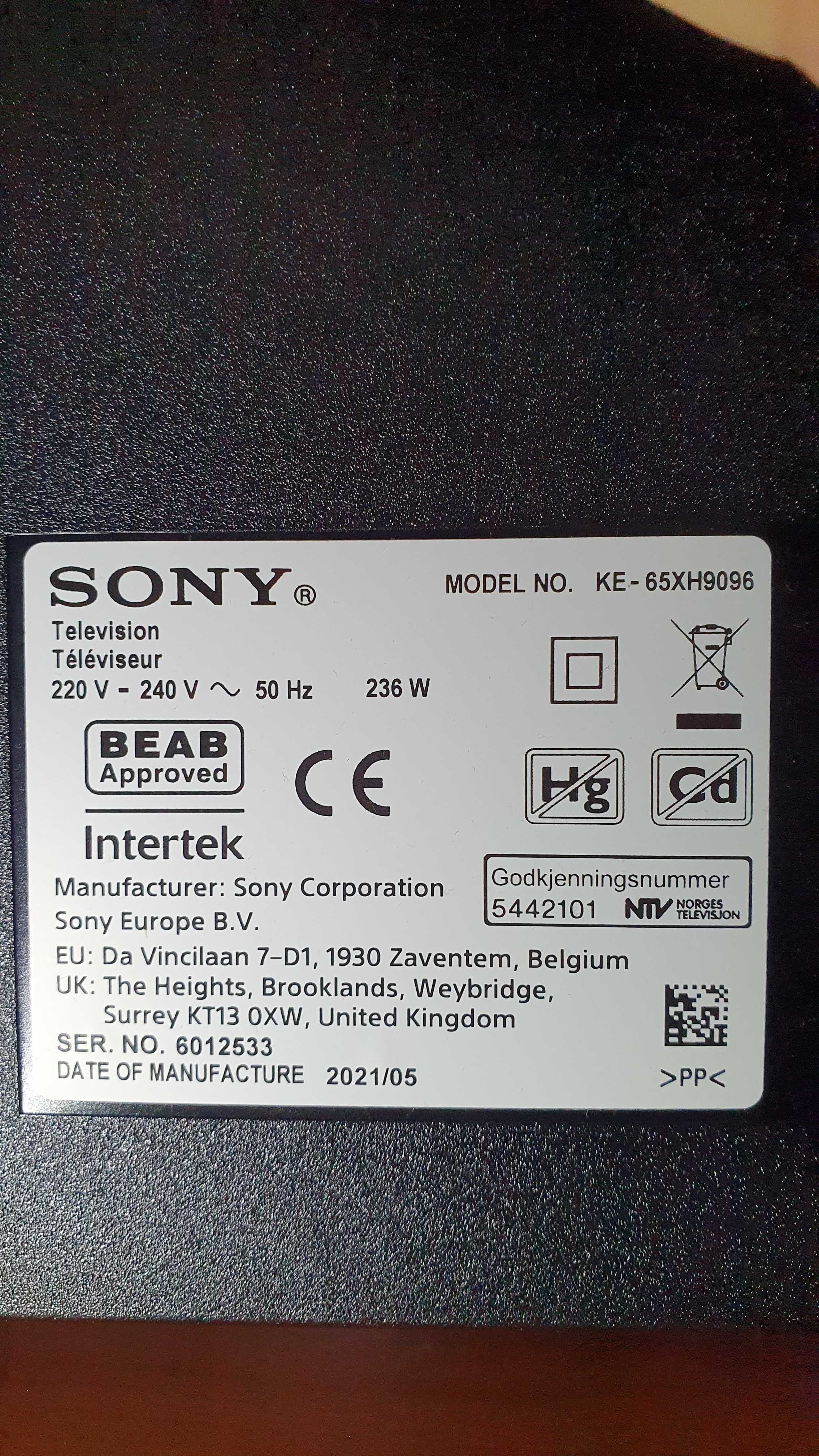 Telewizor Sony Bravia KE-65XH9096 matryca 120Hz 4K WiFi Smart Tv