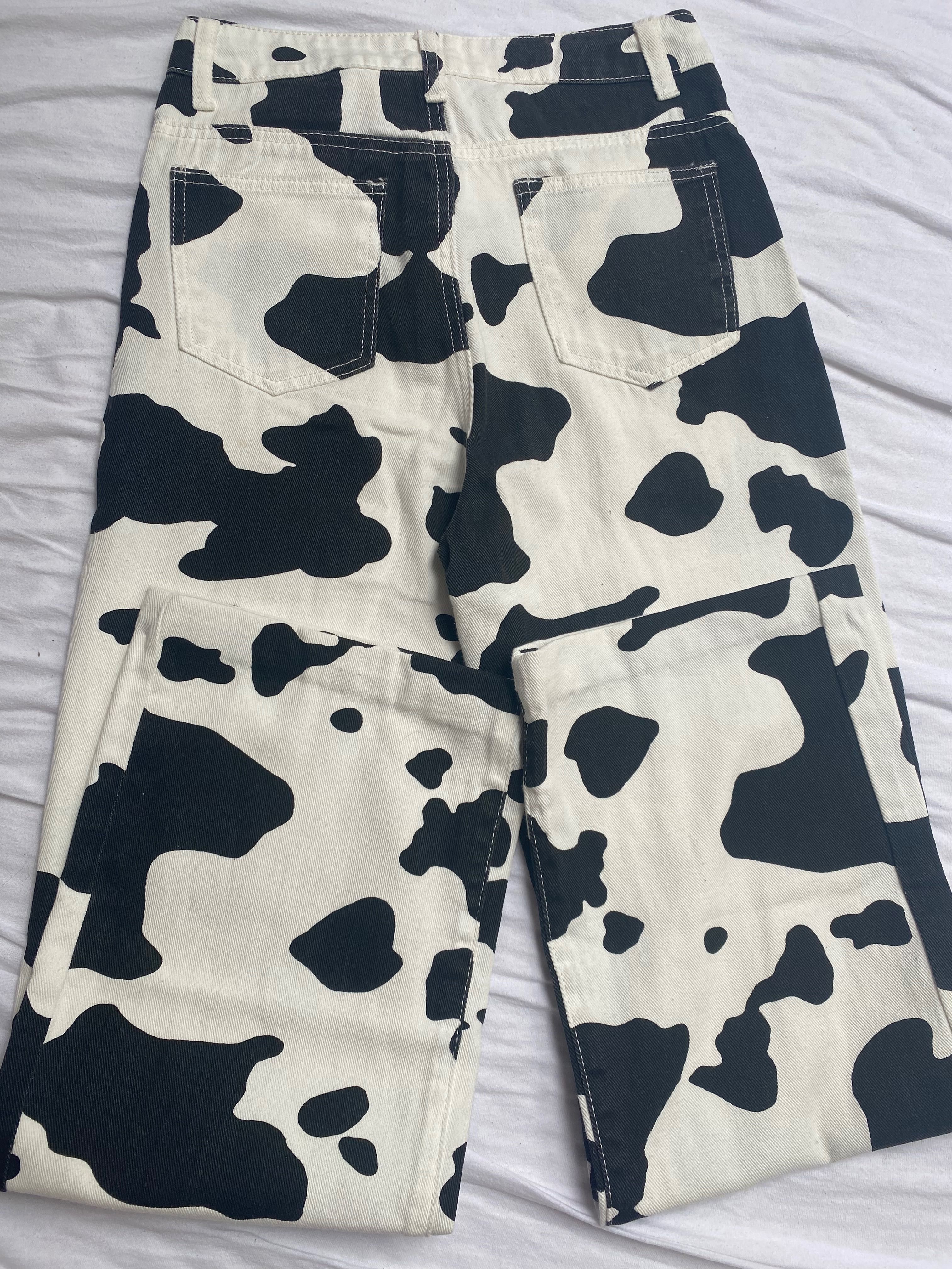 Spodnie wzór krowa, szerokie nogawki