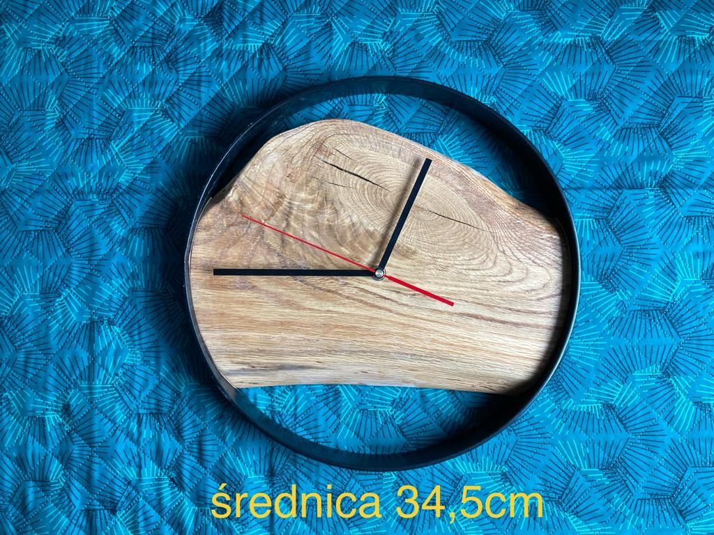 ZEGAR LOFTOWY dębowy stal i drewno dąb handmade