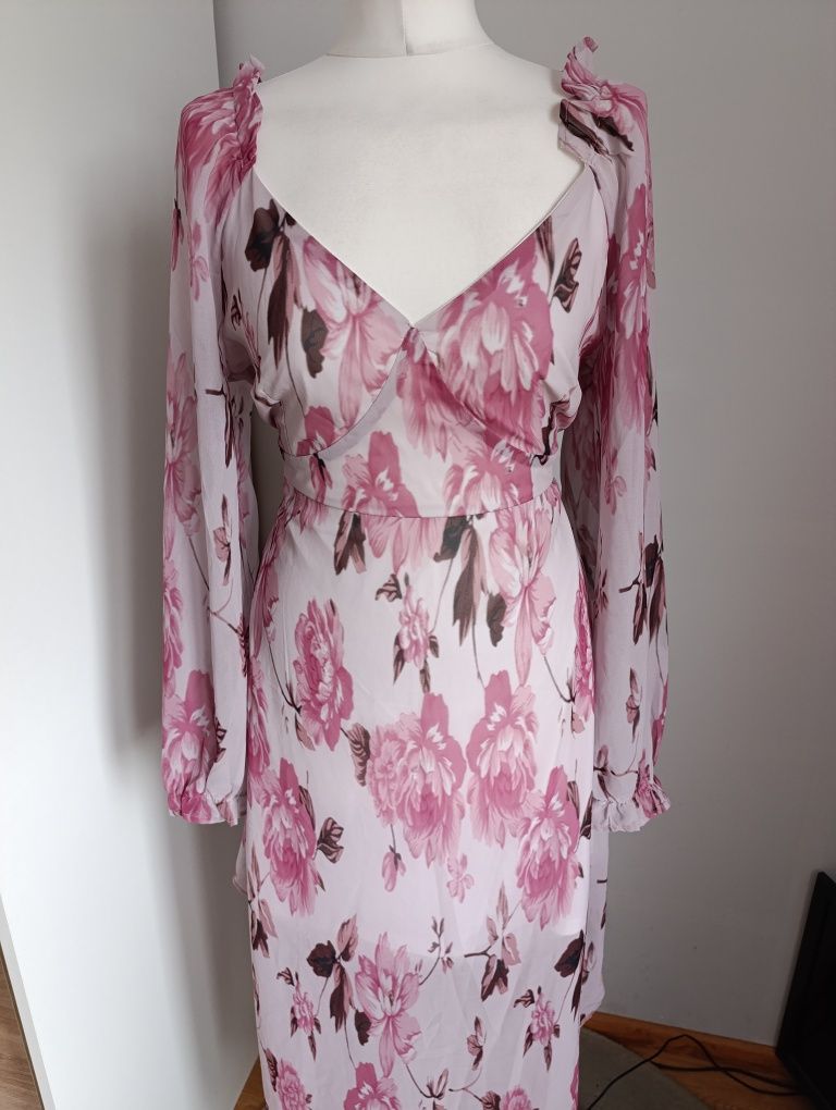 Sukienka Nowa bez metki midi szyfonowa w stylu boho zwiewna