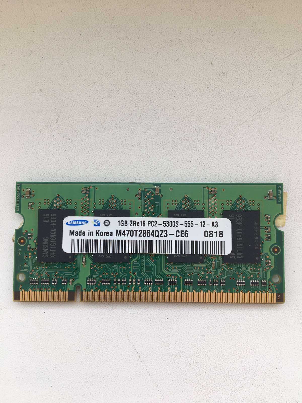 Оперативная память для ноутбука
Samsung 1GB 2Rx16 PC2-53000S-555-12-A3