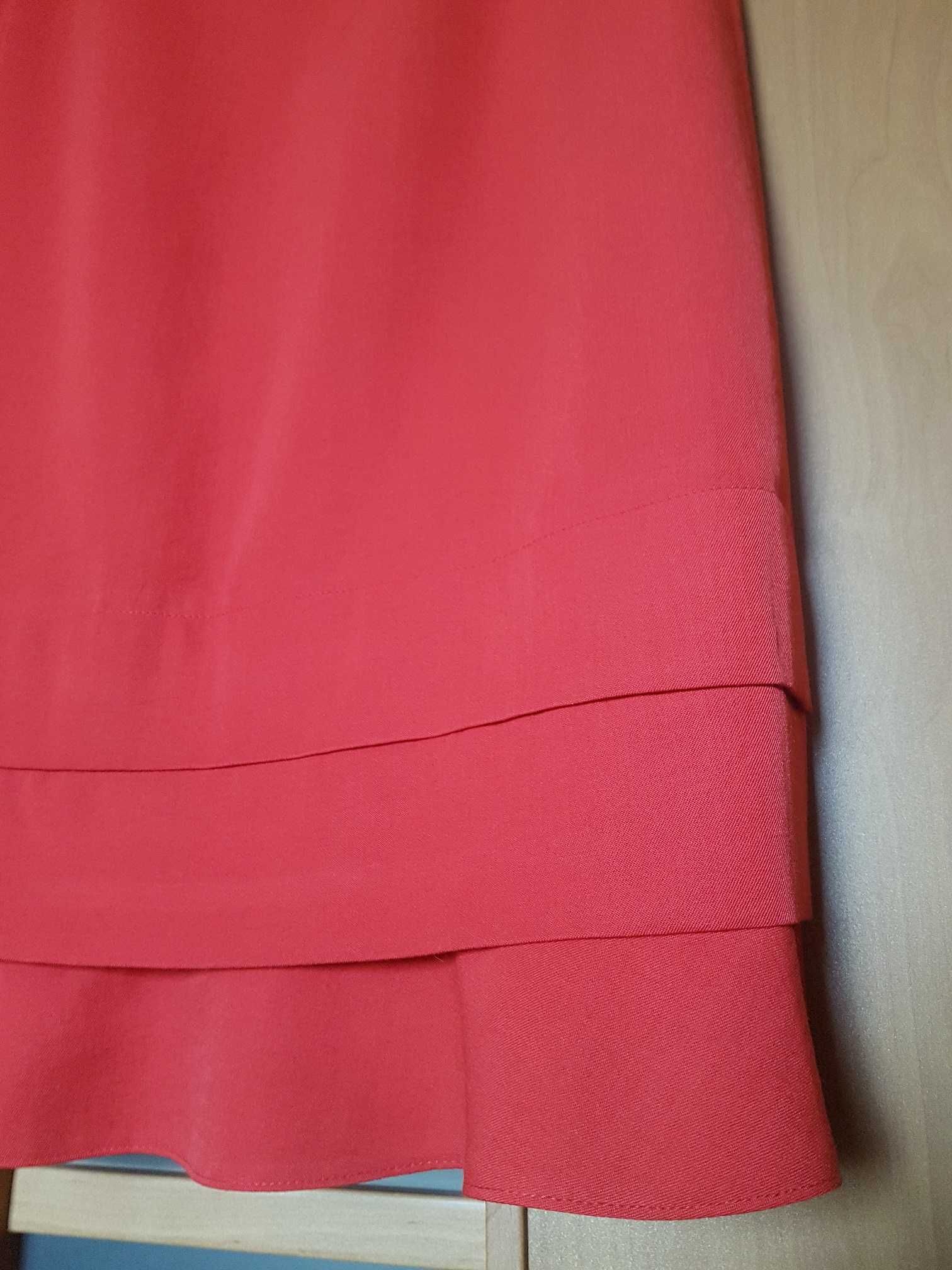 Spódnica czerwona z falbanką, jak nowa, podszewka, rozmiar L