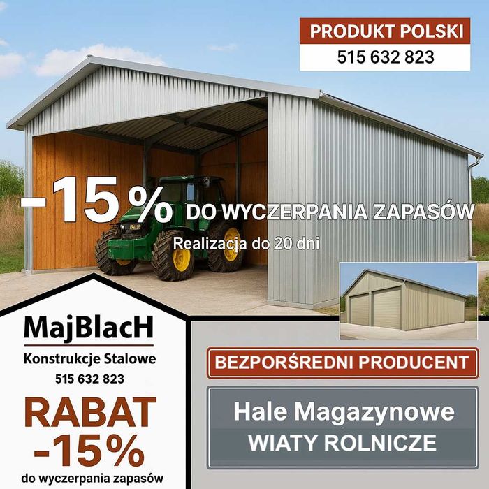 OCYNKOWANA Wiata Otwarta / Garaż Blaszany /HALA /WIATA– Maj-Blach