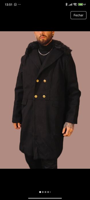 Sobretudo Preto com Gola de Pêlo L Novo