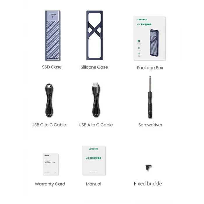 Ugreen CM559 SSD карман M2 NVME/SATA в комплектi 2 USB та чехол