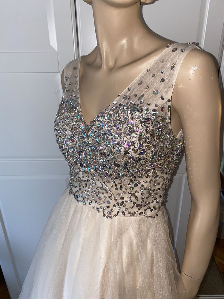 Suknia maxi balowa bal wieczorowa S M studniówka wesele cekiny tiul