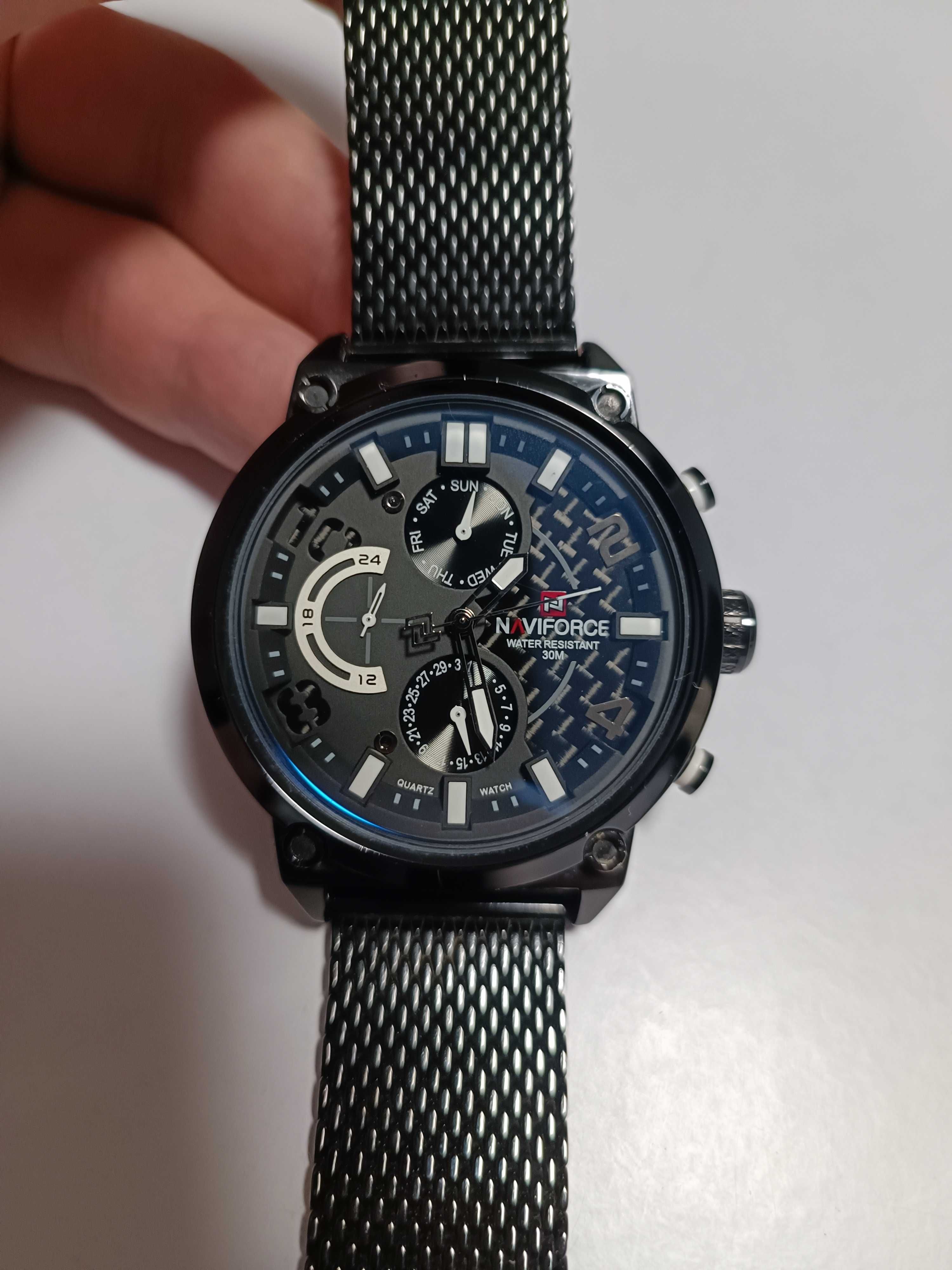Наручные стильные мужские часы кварцевые черные Naviforce Навифорс