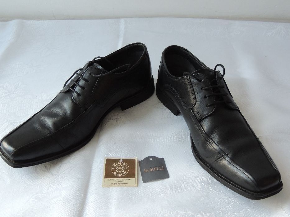 Półbuty buty męskie Borelli skóra 100% czarne 3x założone rozm. 42