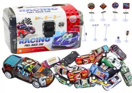 Zestaw resoraków w walizce 25szt znaki drogow auta. Leantoys