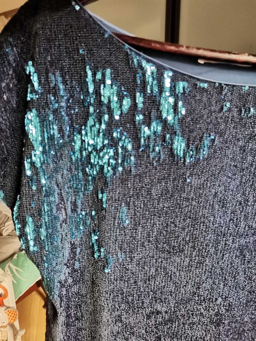 Sukienka cekinowa Stefanel XS/S granat/turkus, sylwestrowa mini