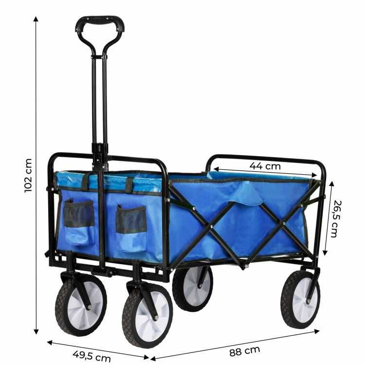 Składany duży wózek ogrodowy plażowy turystyczny transportowy niebiesk