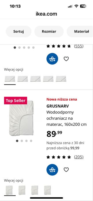 Ochraniacz na materac wodoodporny 160x200x30 Ikea Grunsnarv