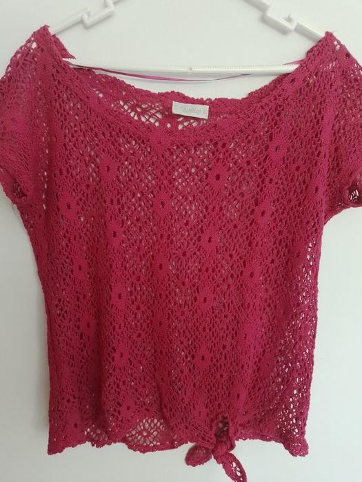 blusa croché rosa fuschia