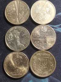 юбилейные монеты 1 гривня разных годов одним лотом