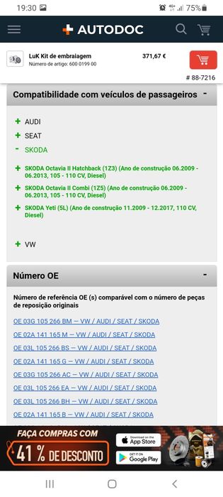 Kit embraiagem Luk VW, Audi, Seat, Skoda