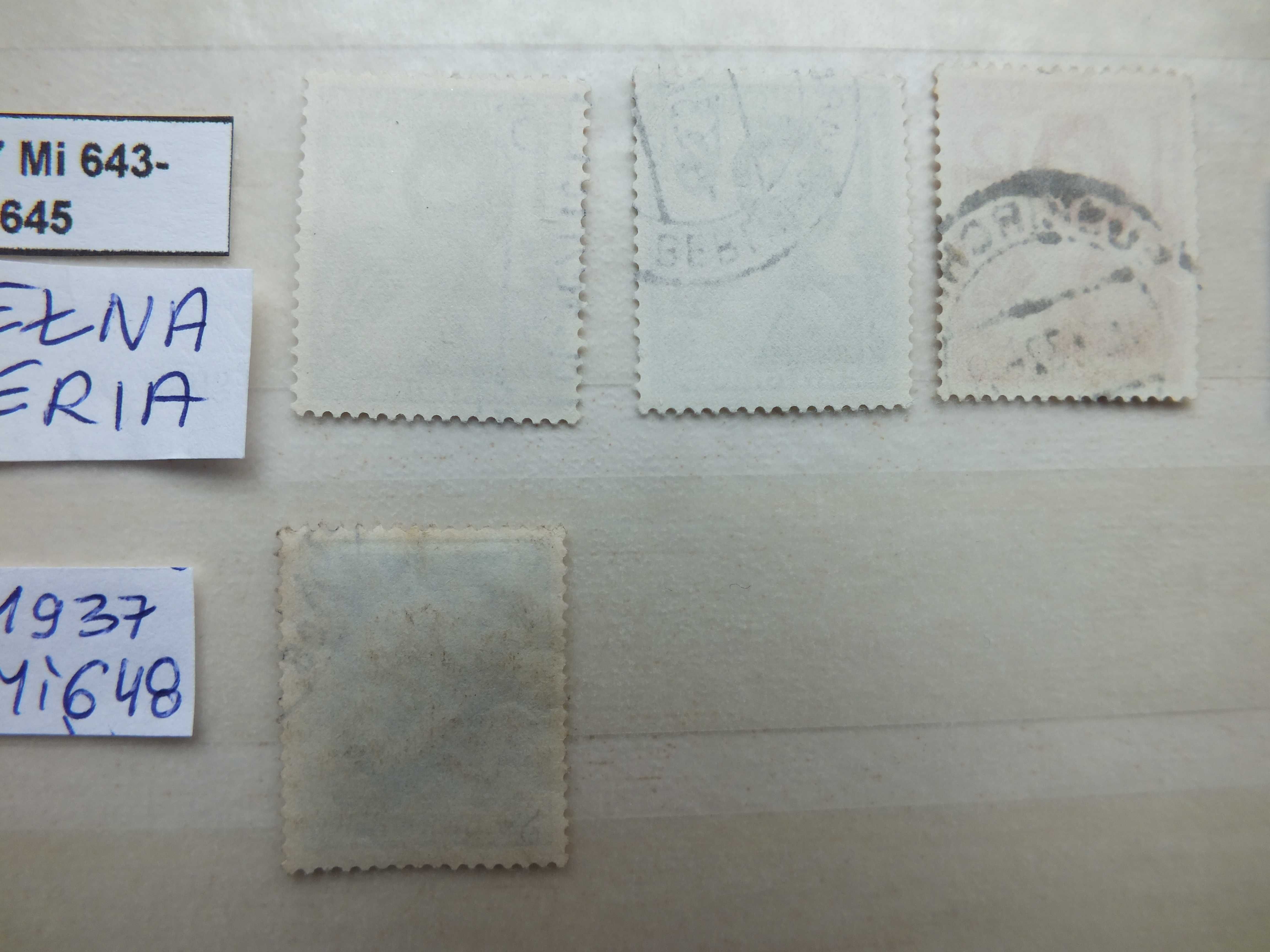 4szt. znaczki seria Mi643, Mi648 Niemcy 1937r. Hitler WOJSKO Swastyka