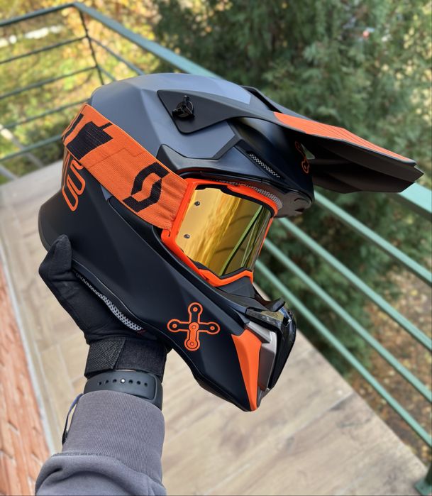 Мото Шолом шлем кросовий Enduro Exdrive FOX сірий оранжевий чорний orz