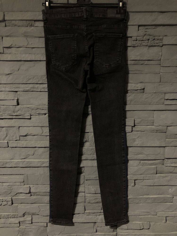 Spodnie jeansowe dwukolorowe wysoki stan 36 czarne granatowe