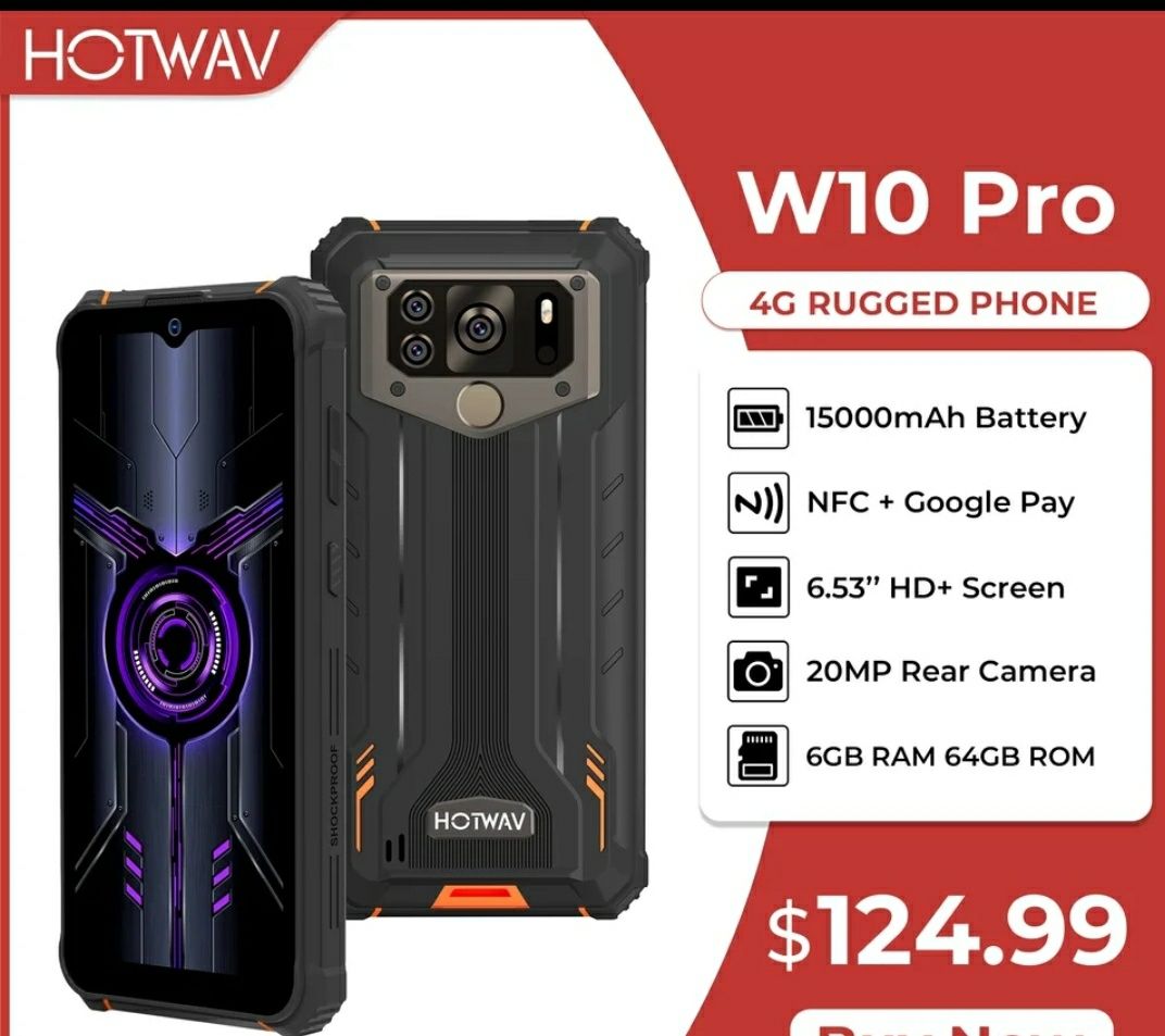 Смартфон для справжніх чоловіків  Hotwav W10 Pro (аккум.бат.15000mAh))