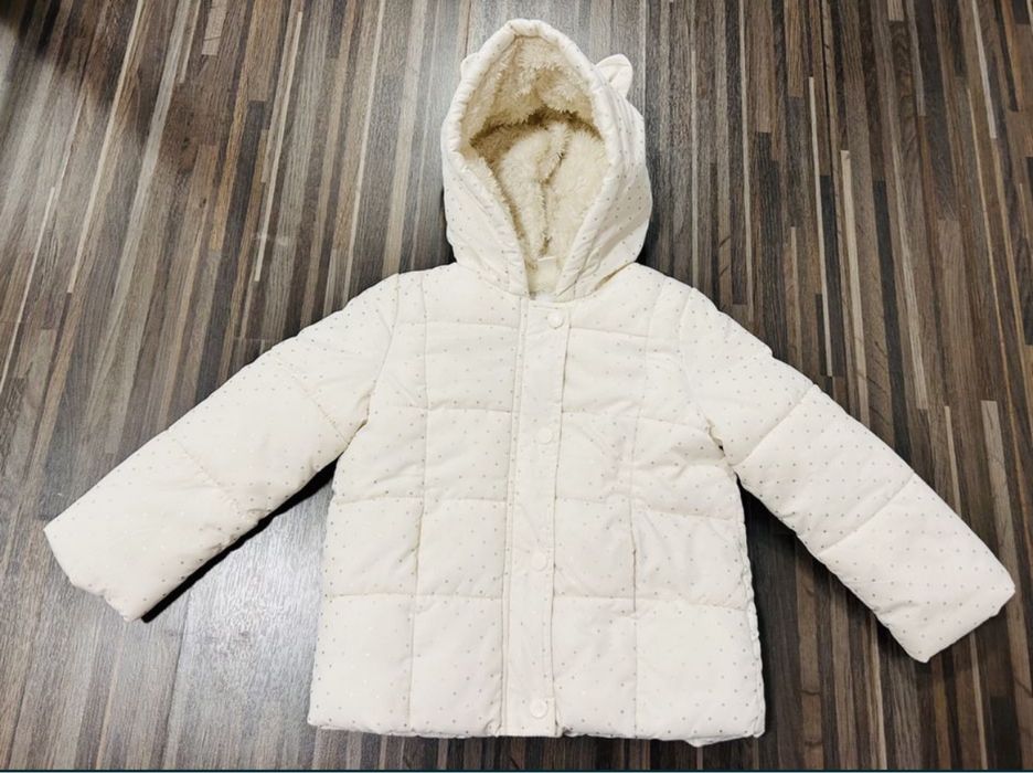 Kurtka zimowa ocieplana futerko dla dziewczynki ecru rozmiar 92/98