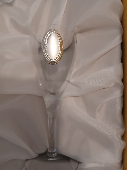 Licoreira e 6 cálices cristal e prata