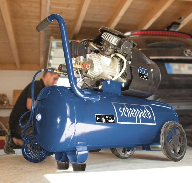 KOMPRESOR 8 BAR Sprężarka Olejowy Dwutłokowy 50L Scheppach Mocny