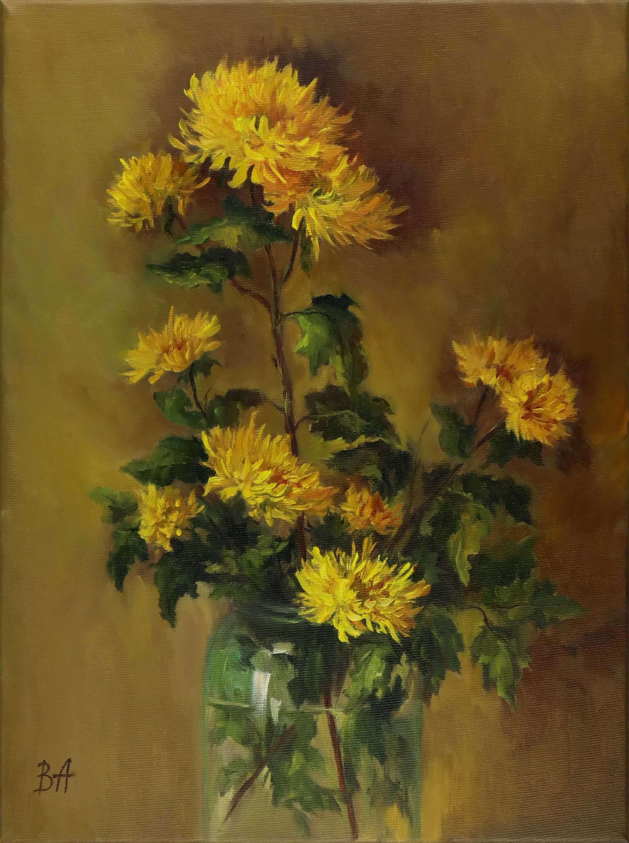 Картина маслом "Жёлтые хризантемы" 40×30 см, холст/масло
