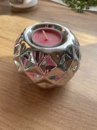 Ceramiczny świecznik na podgrzewacze tealight srebrny