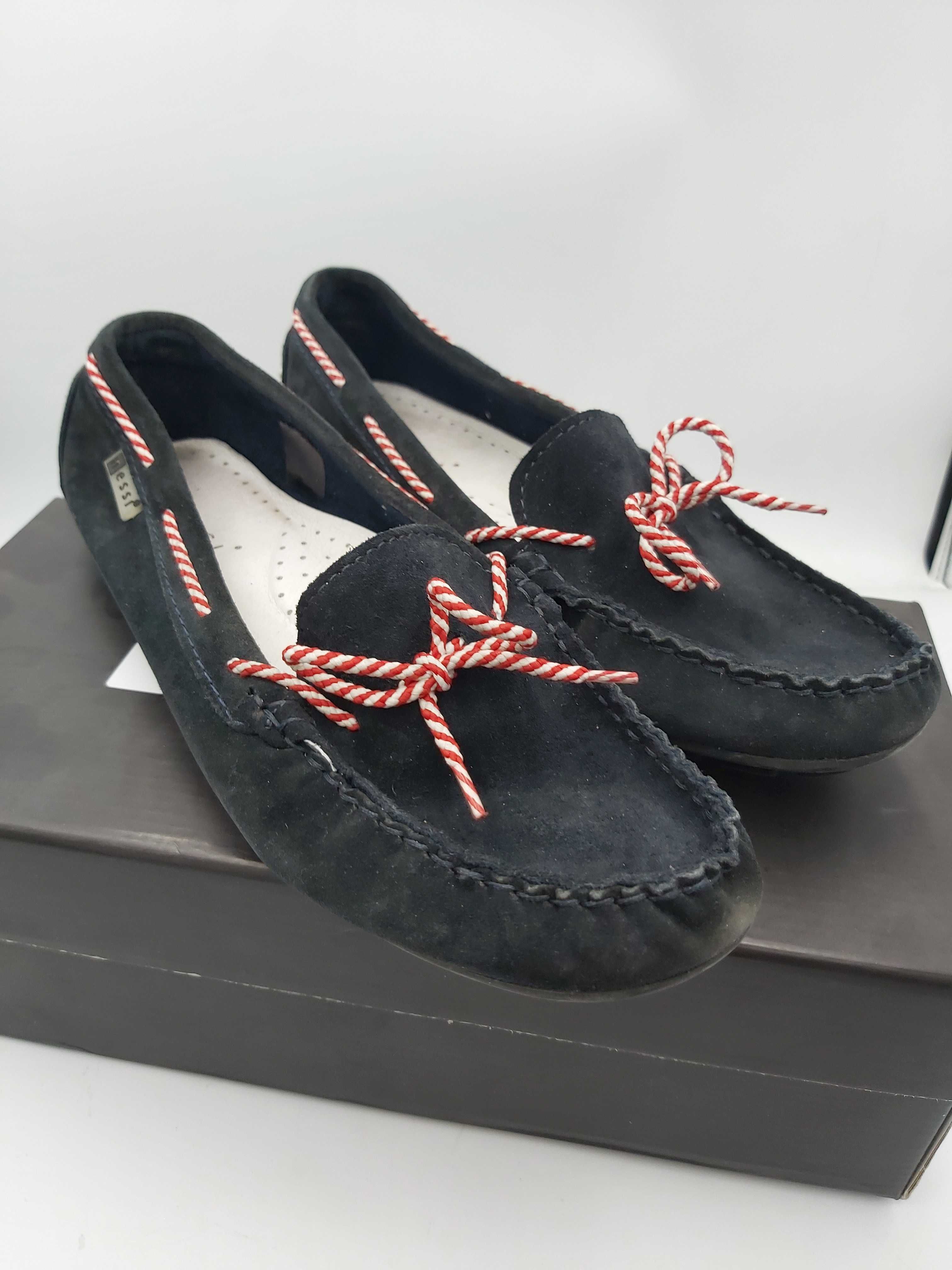 Buty mokasyny NESSI skóra naturalna  granatowe rozmiar 36