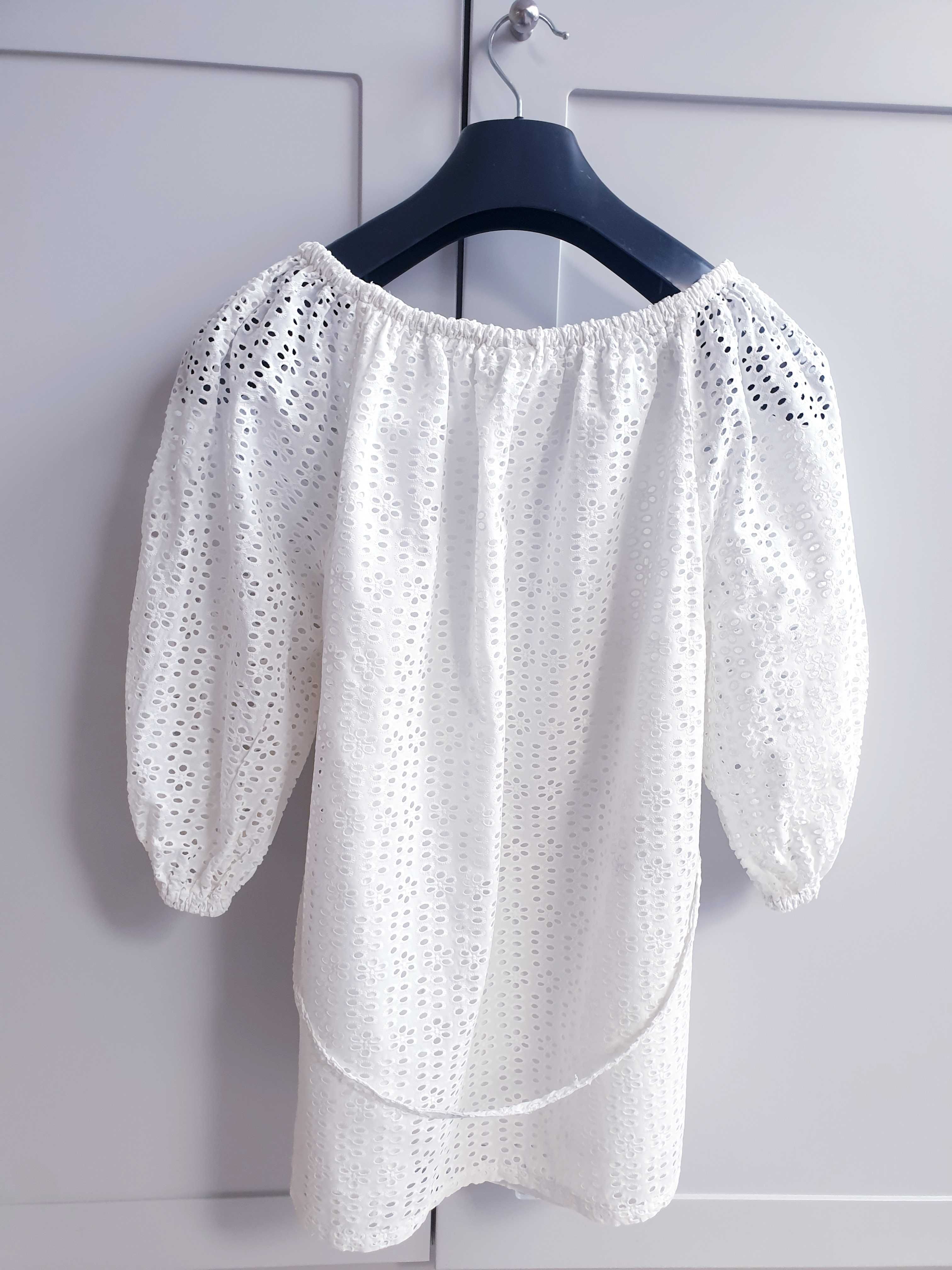 Biała haftowana bluzka z bufiastym rękawem ciążowa 38 H&M Mama