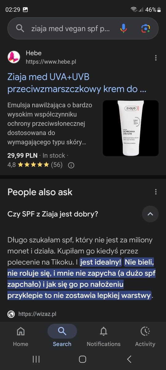 Ziaja SPF 50+ kuracja ochronna UVA+UVB przeciwzmarszczkowy krem do twa