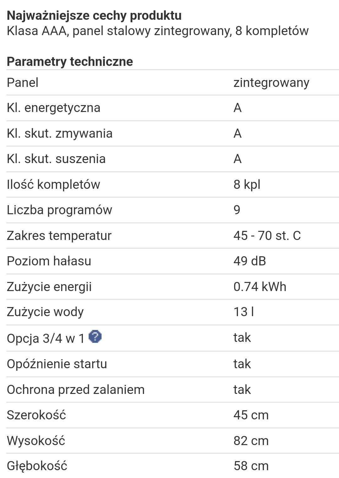 Zmywarka do zabudowy  Zelmer 45, działająca