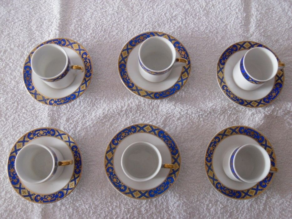 conjunto de 6 chavénas de café em azul cobalto e ouro