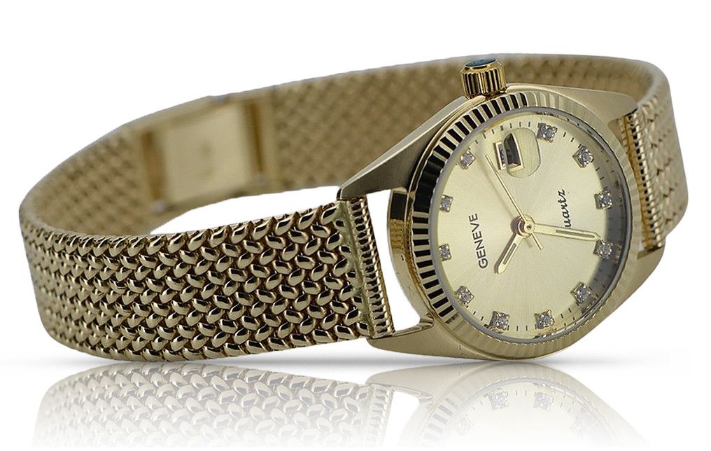 Złoty zegarek damski 14k 585 z bransoletą Geneve lw020ydyz&lbw003y Wr