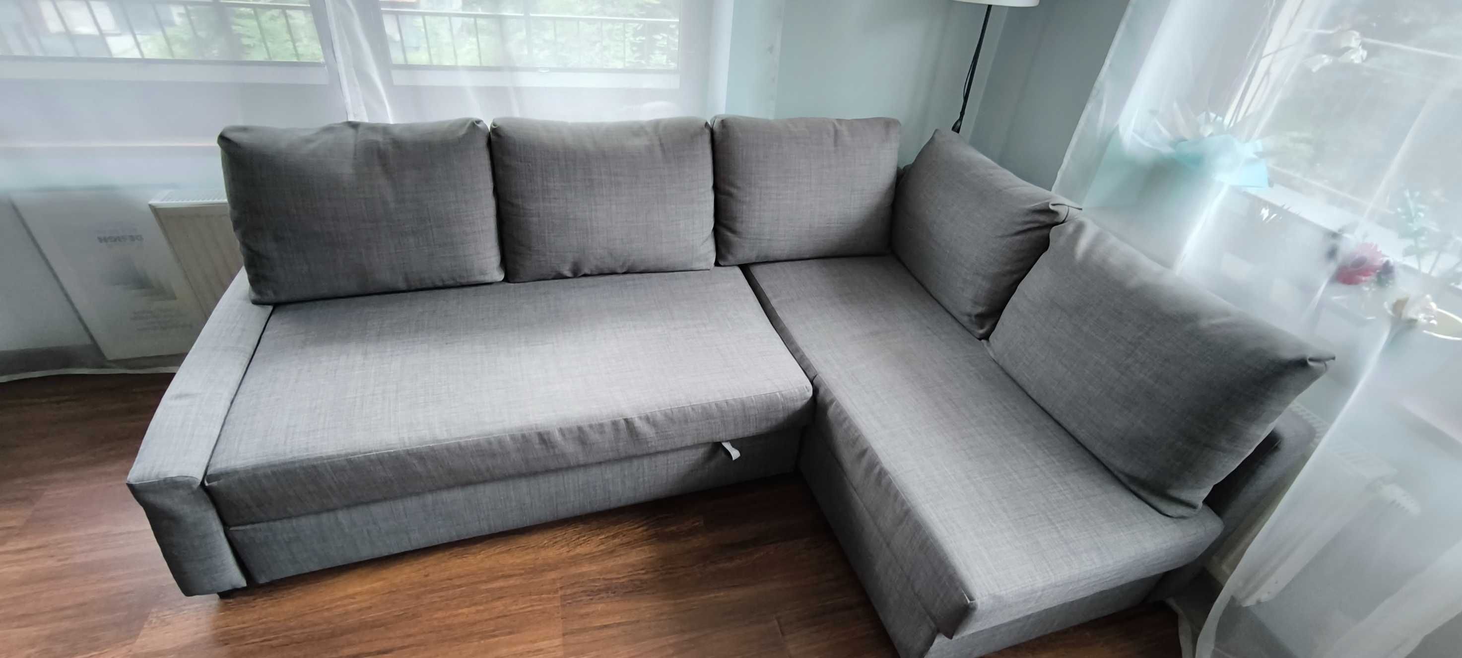 Szary narożnik FRIHETEN IKEA z funkcją spania + zagłówek boczny