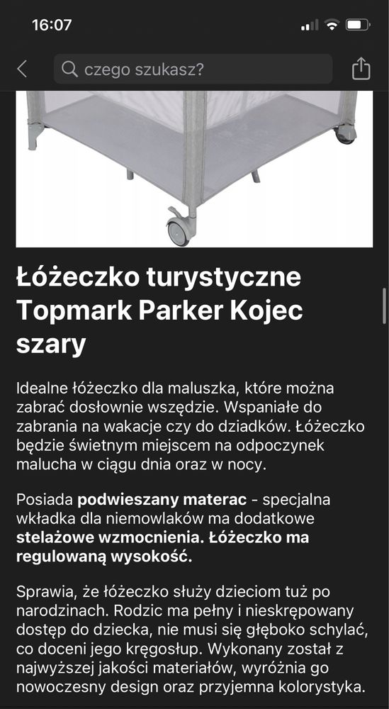 Łóżeczko łóżko kojec turystyczne Topmark 100x100