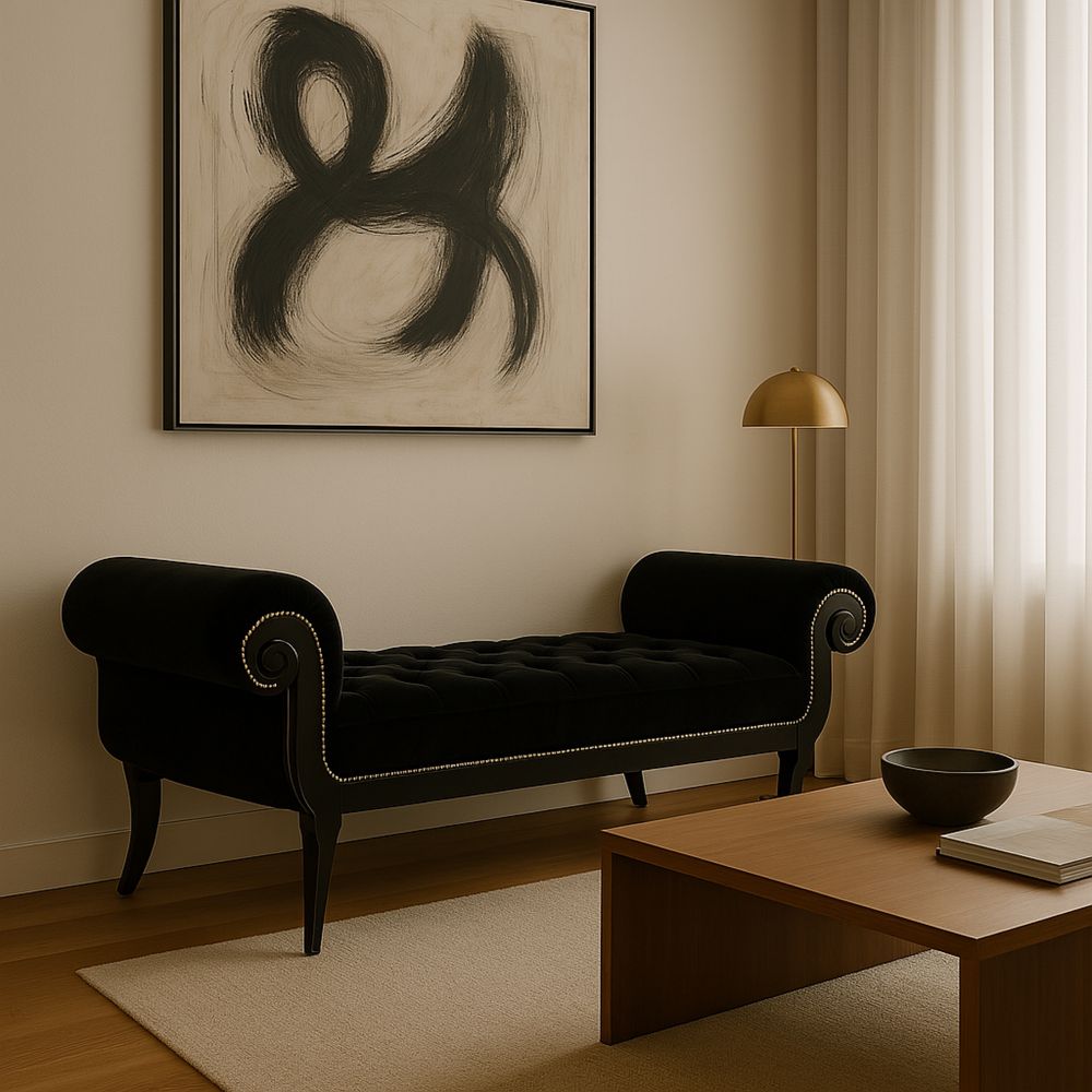 Chaise-Longue / Baqueta Las Kasas em veludo preto e capitonê