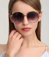 Крупные круглые солнцезащитные очки градиент с двухцветной рамой