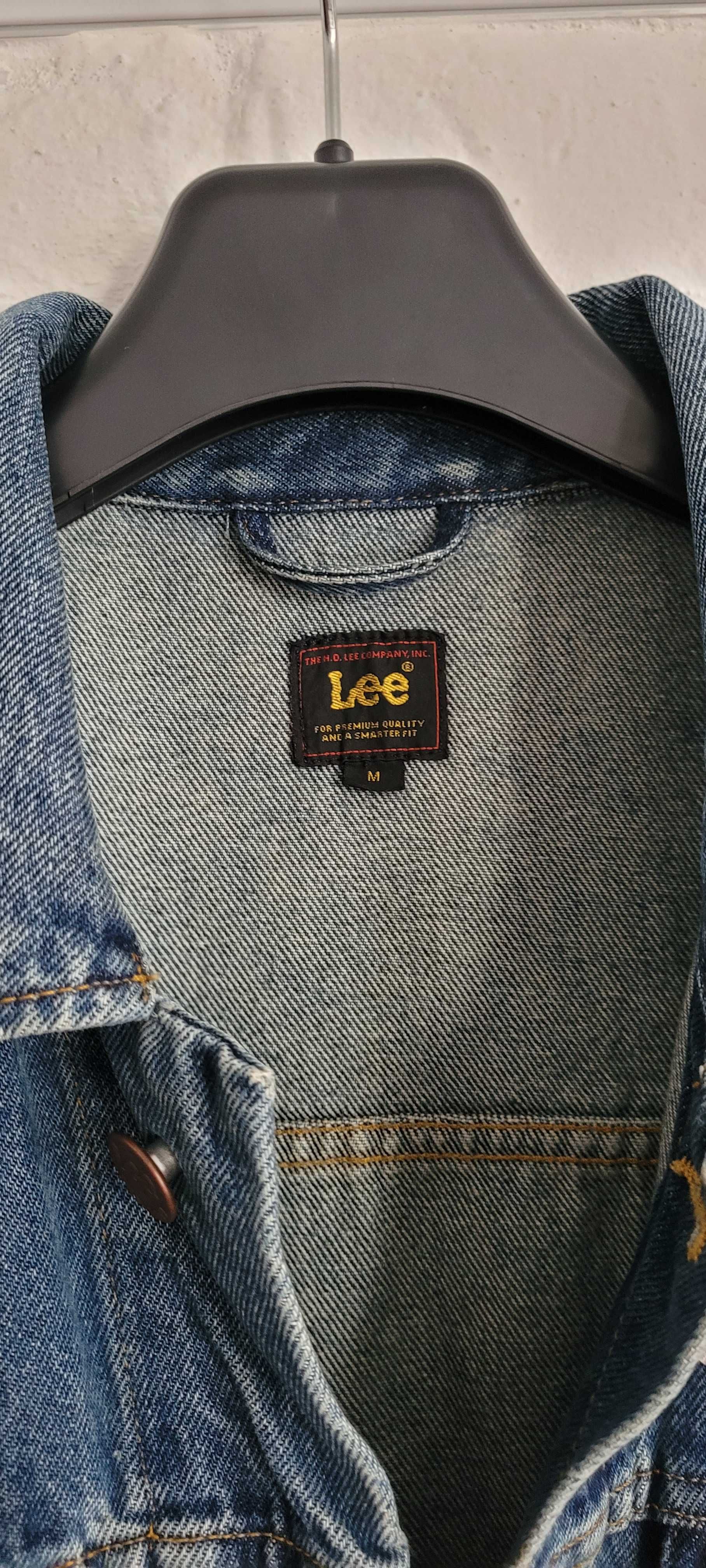 Super Kurtka jeansowa męska LEE r. M z napisami, jak nowa