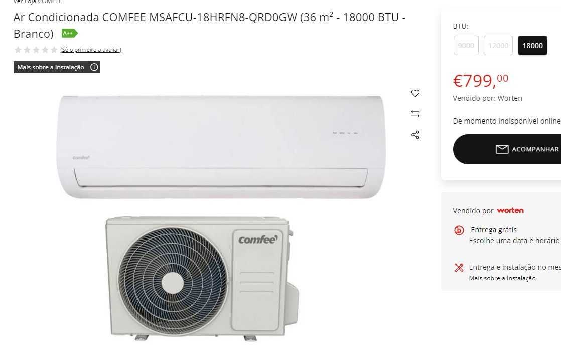 Ar Condicionado 18000 BTU A++ COMFEE MSAFCU-18HRFN8-QRD0GW