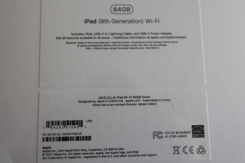 ipad 64gb 9th generation wi-fi mk2l3ll/a silver